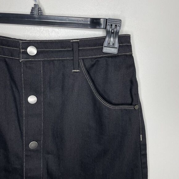 HELMUT LANG Skirt Womens 27 Black Snap-Front Mini Contrast Stitching - Picture 2 of 6